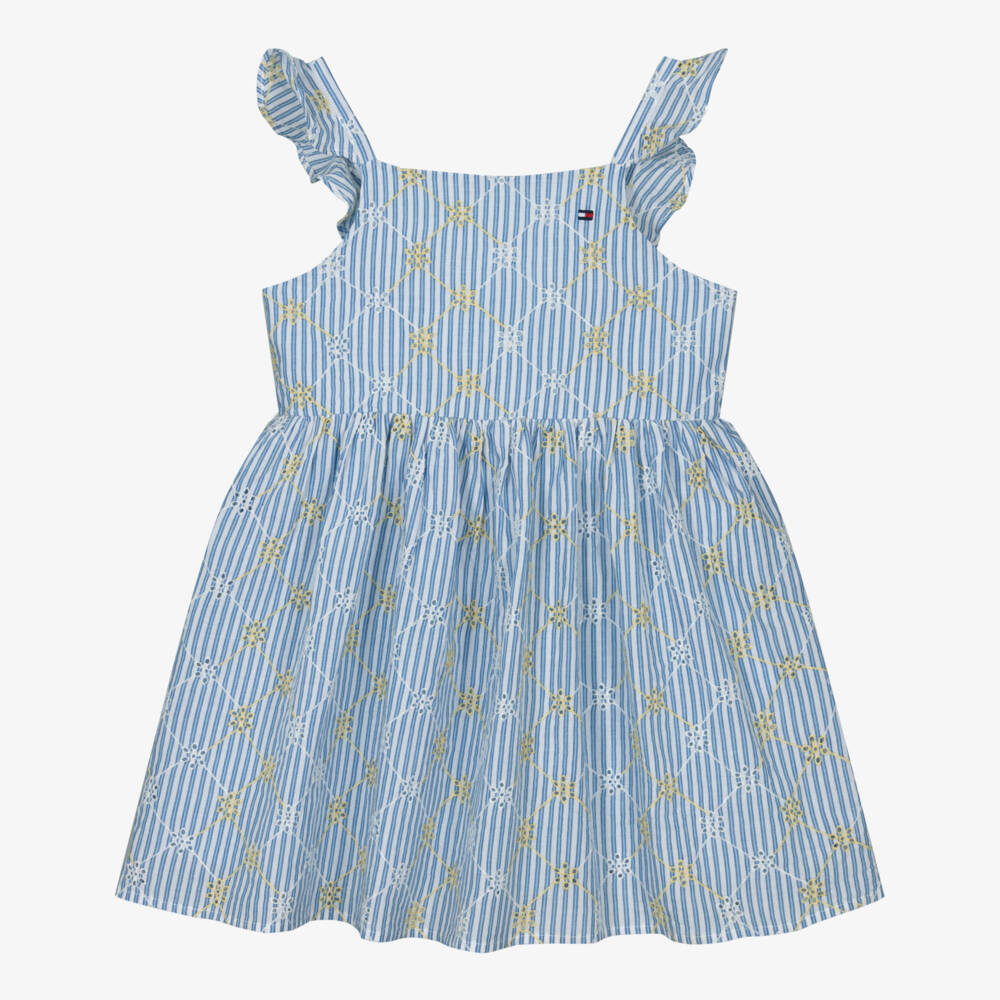 Tommy Hilfiger-Girls Striped Blue Cotton Frock | Childrensalon Outlet
