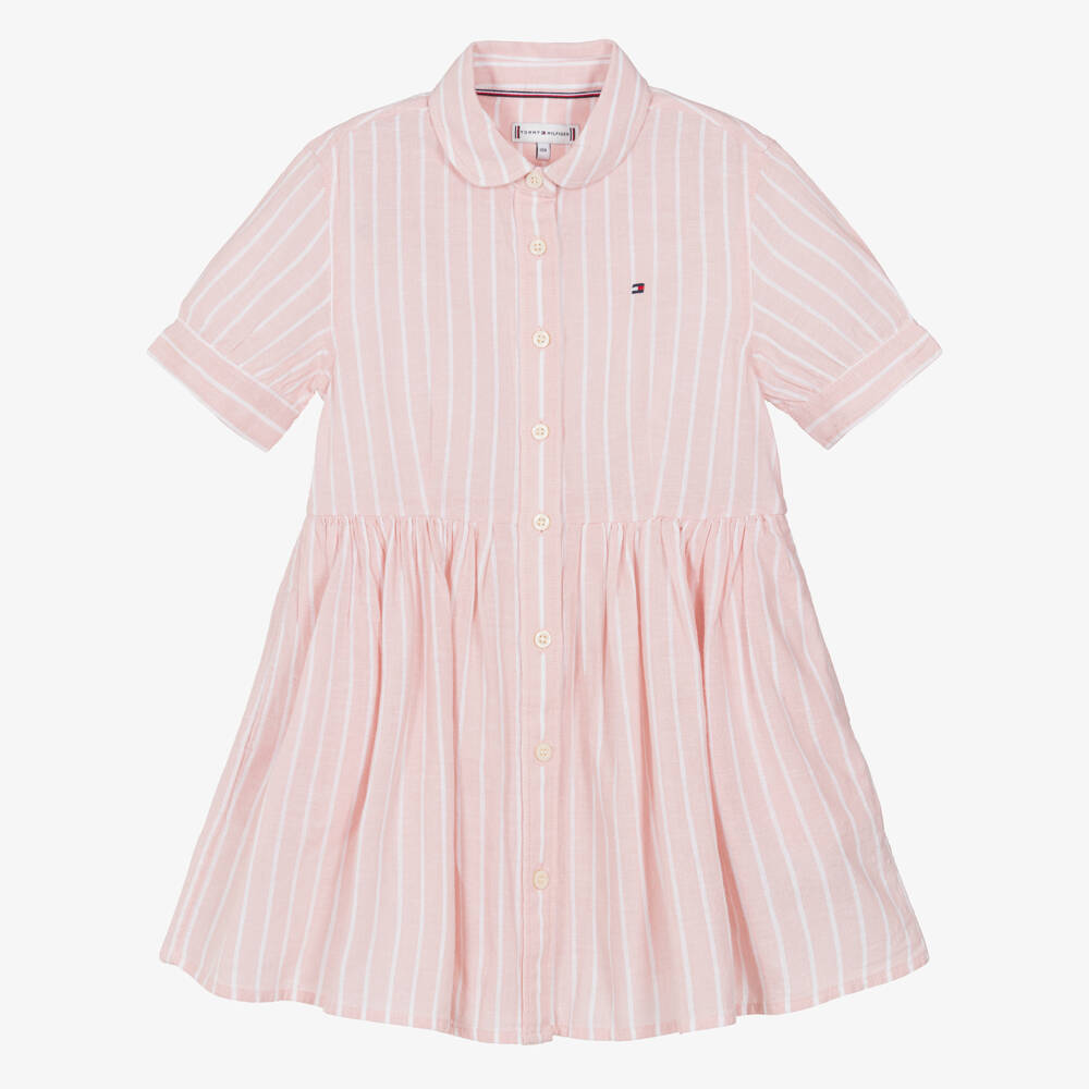 Tommy Hilfiger-فستان قميص مخطط وردي للبنات | Childrensalon Outlet