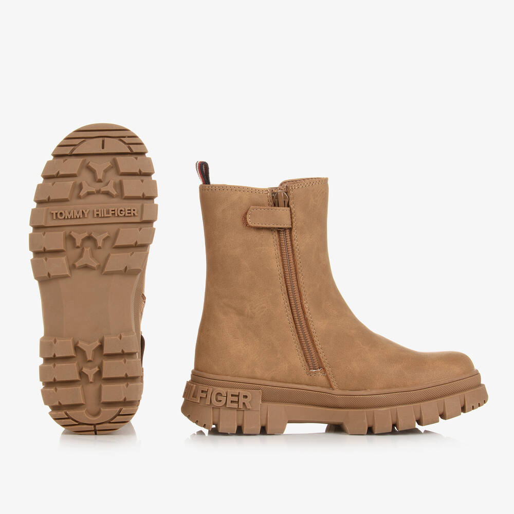 Tommy Hilfiger-Girls Tan Brown Faux Leather Chelsea Boots | Childrensalon Outlet