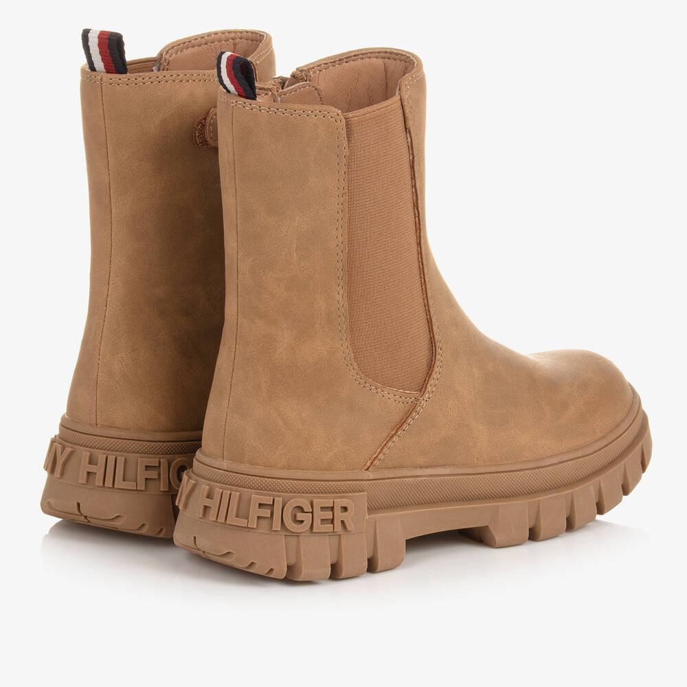 Tommy Hilfiger-Girls Tan Brown Faux Leather Chelsea Boots | Childrensalon Outlet