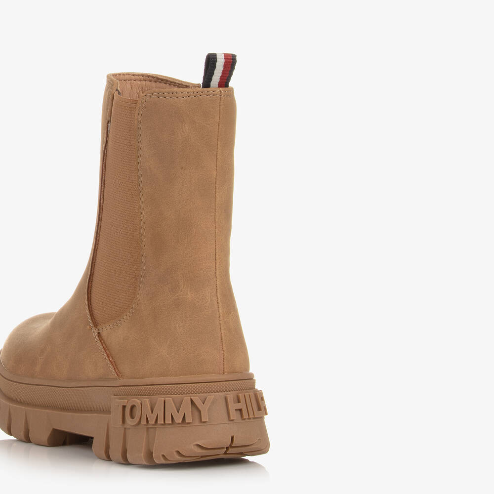 Tommy Hilfiger-Girls Tan Brown Faux Leather Chelsea Boots | Childrensalon Outlet