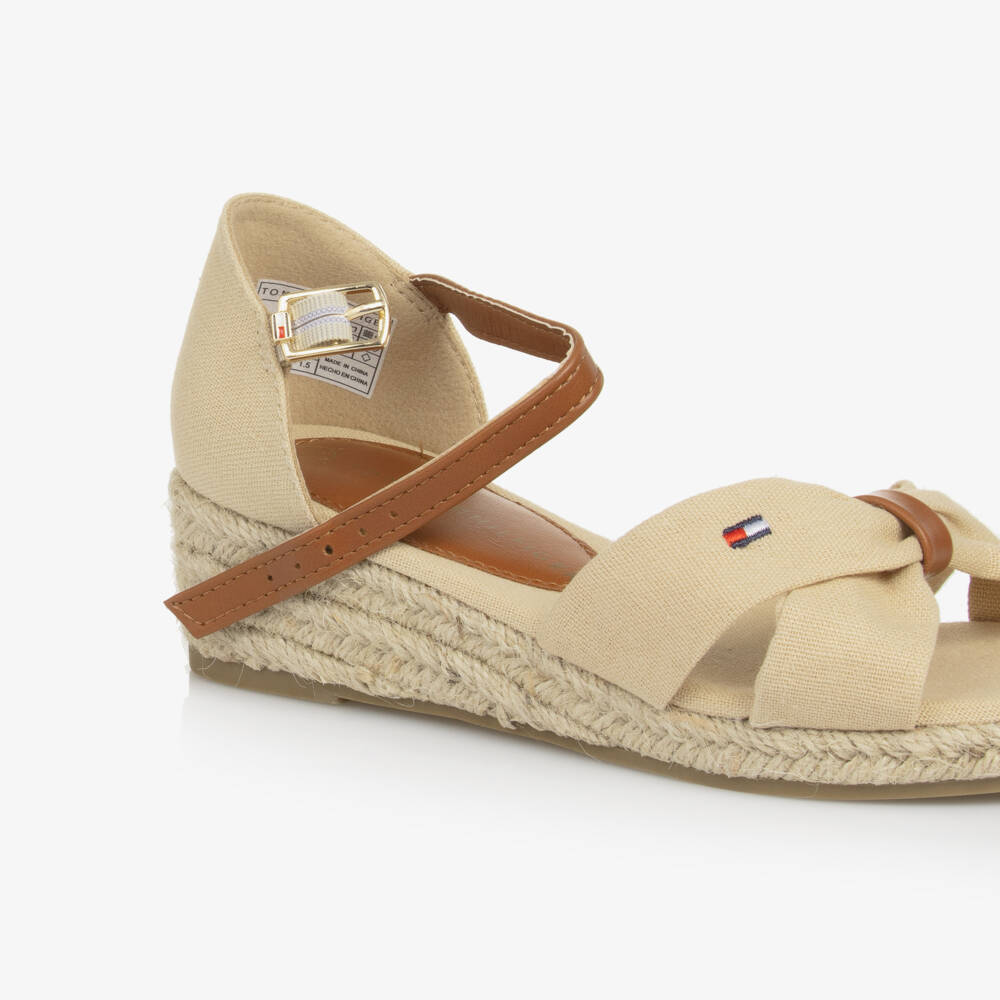 Tommy Hilfiger-Girls Tan Canvas Espadrille Heels | Childrensalon Outlet