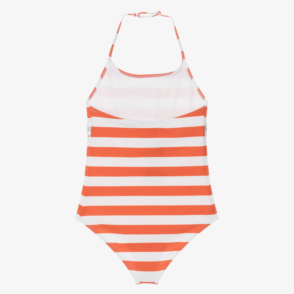 Tommy Hilfiger-Girls Tangerine Striped Halter Swimsuit | Childrensalon Outlet