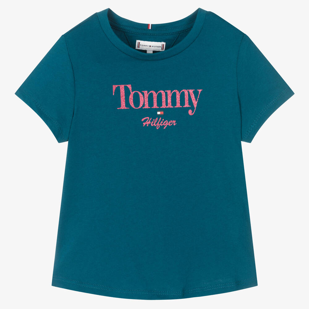 Tommy Hilfiger - Girls Teal Blue Logo T-Shirt | Childrensalon