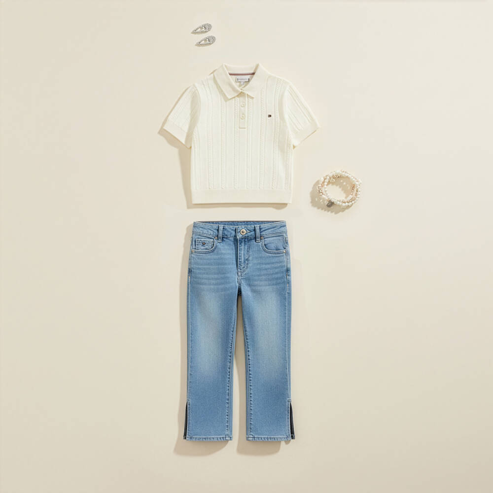 Tommy Hilfiger-Girls Washed Blue Denim Straight Fit Girlfriend Jeans | Childrensalon Outlet