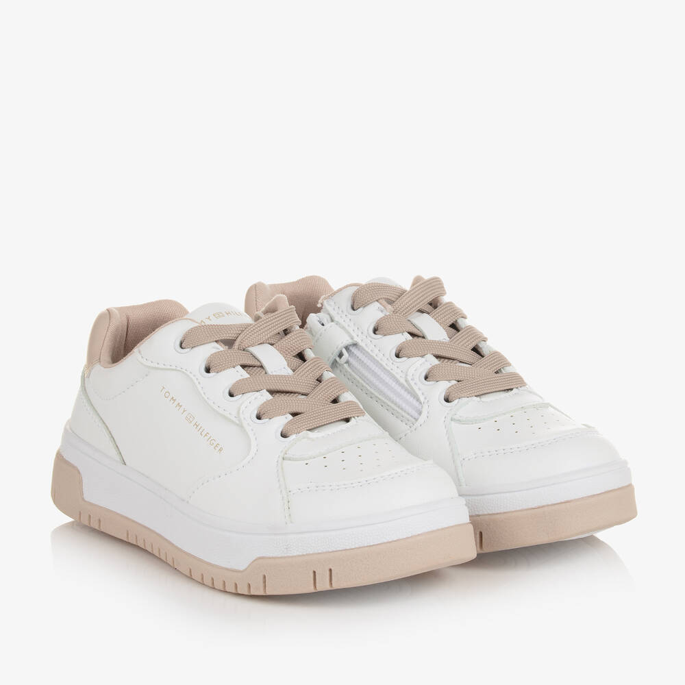 Tommy Hilfiger - Girls White & Beige Trainers | Childrensalon