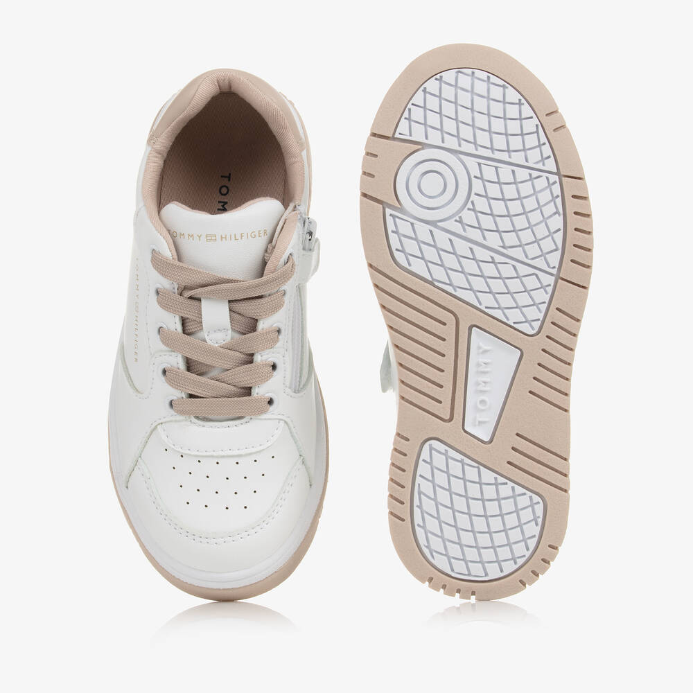 Tommy Hilfiger-Girls White & Beige Trainers | Childrensalon Outlet