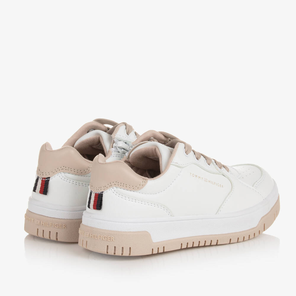 Tommy Hilfiger-Girls White & Beige Trainers | Childrensalon Outlet