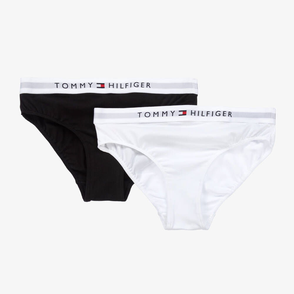 Tommy Hilfiger Girls White Black Cotton Knickers 2 Pack Childrensalon Outlet