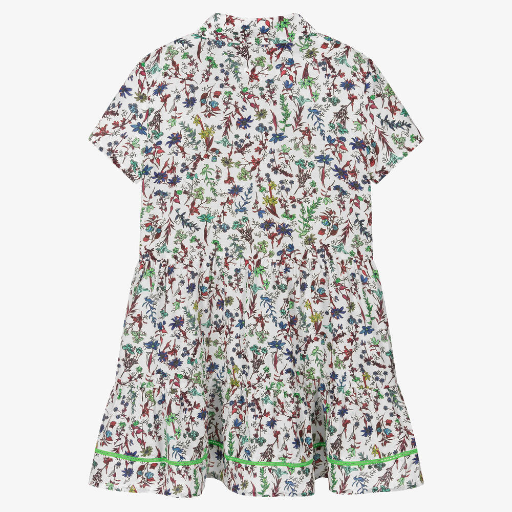Tommy Hilfiger-Girls White & Blue Cotton Floral Dress | Childrensalon Outlet