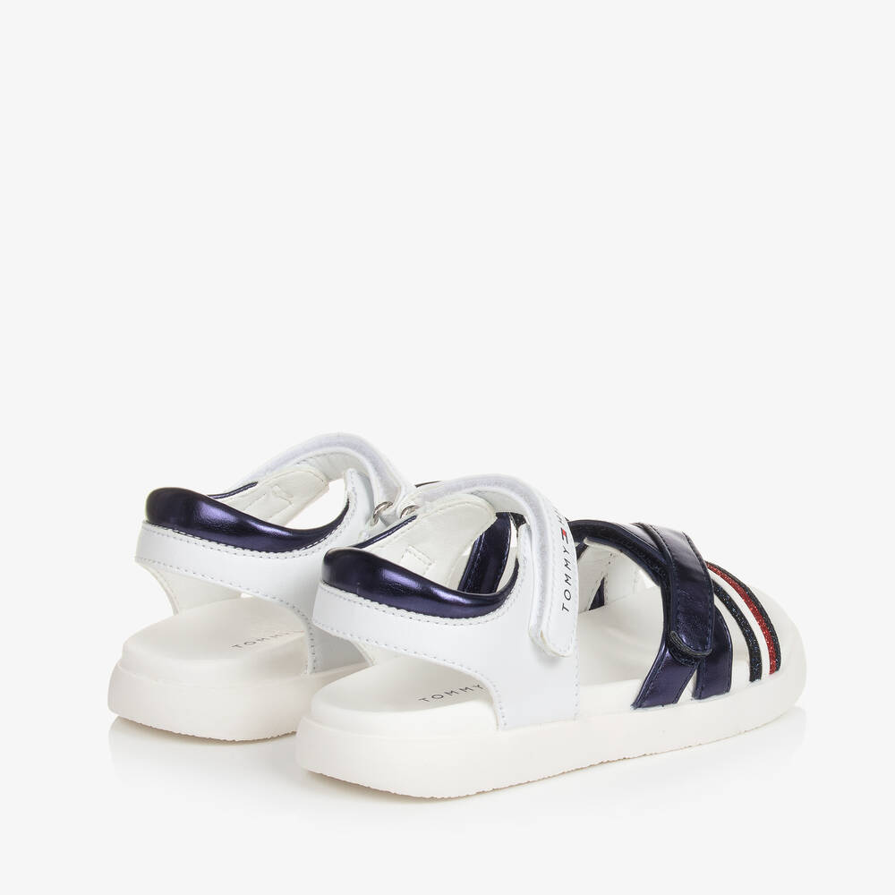 Tommy Hilfiger-صندل جلد صناعي لون أبيض وكحلي ميتاليك | Childrensalon Outlet