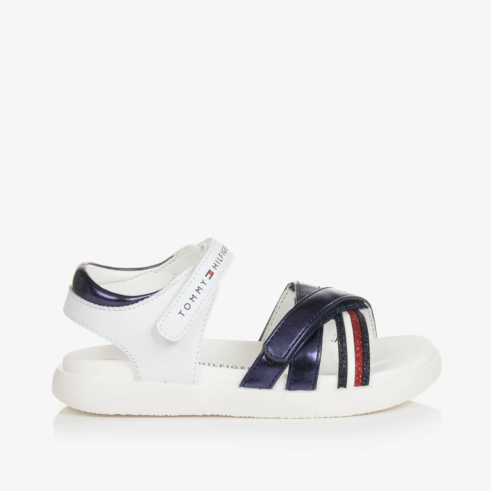 Tommy Hilfiger-صندل جلد صناعي لون أبيض وكحلي ميتاليك | Childrensalon Outlet