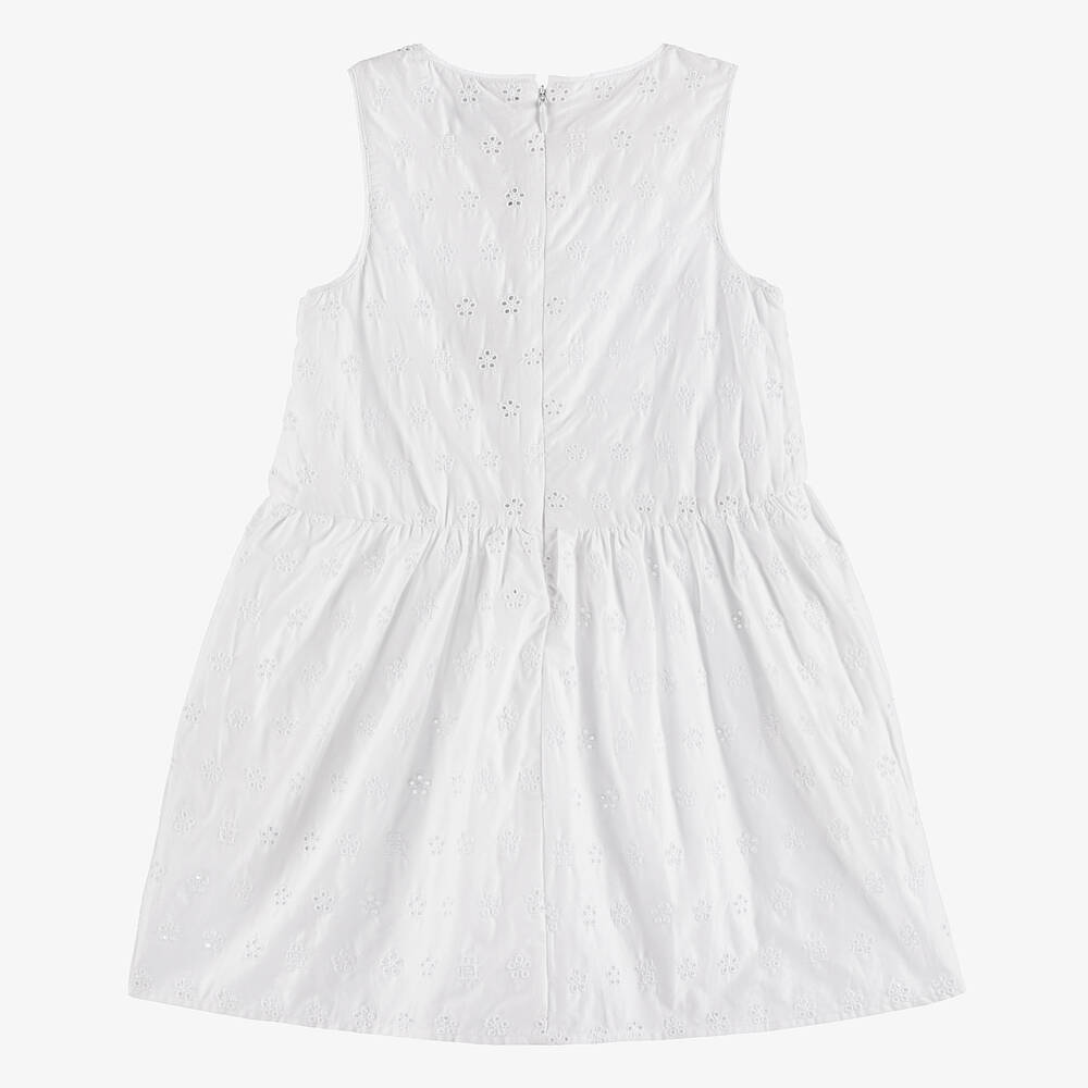 Tommy Hilfiger-Girls White Broderie Anglaise Dress | Childrensalon Outlet