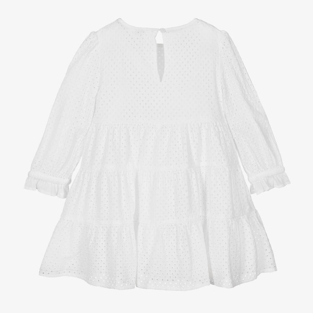 Tommy Hilfiger-Girls White Cotton Broderie Anglaise Dress | Childrensalon Outlet