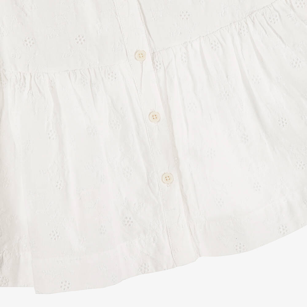 Tommy Hilfiger-Girls White Cotton Button Front Broderie Anglaise Dress | Childrensalon Outlet