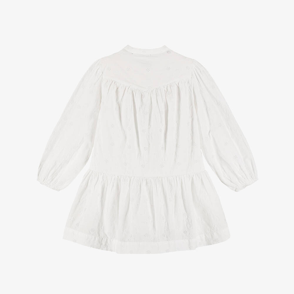 Tommy Hilfiger-Girls White Cotton Button Front Broderie Anglaise Dress | Childrensalon Outlet