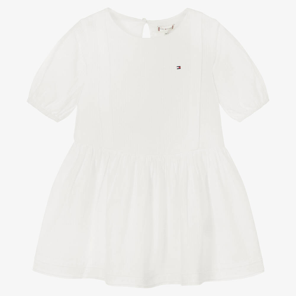 Tommy Hilfiger - Girls White Cotton Dress | Childrensalon