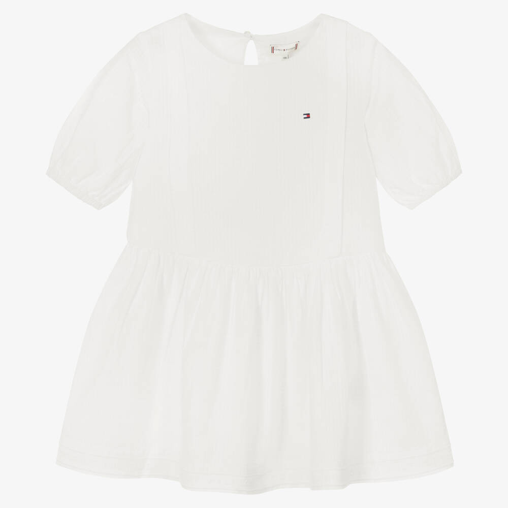 Tommy Hilfiger Robe blanche en coton fille Childrensalon Outlet
