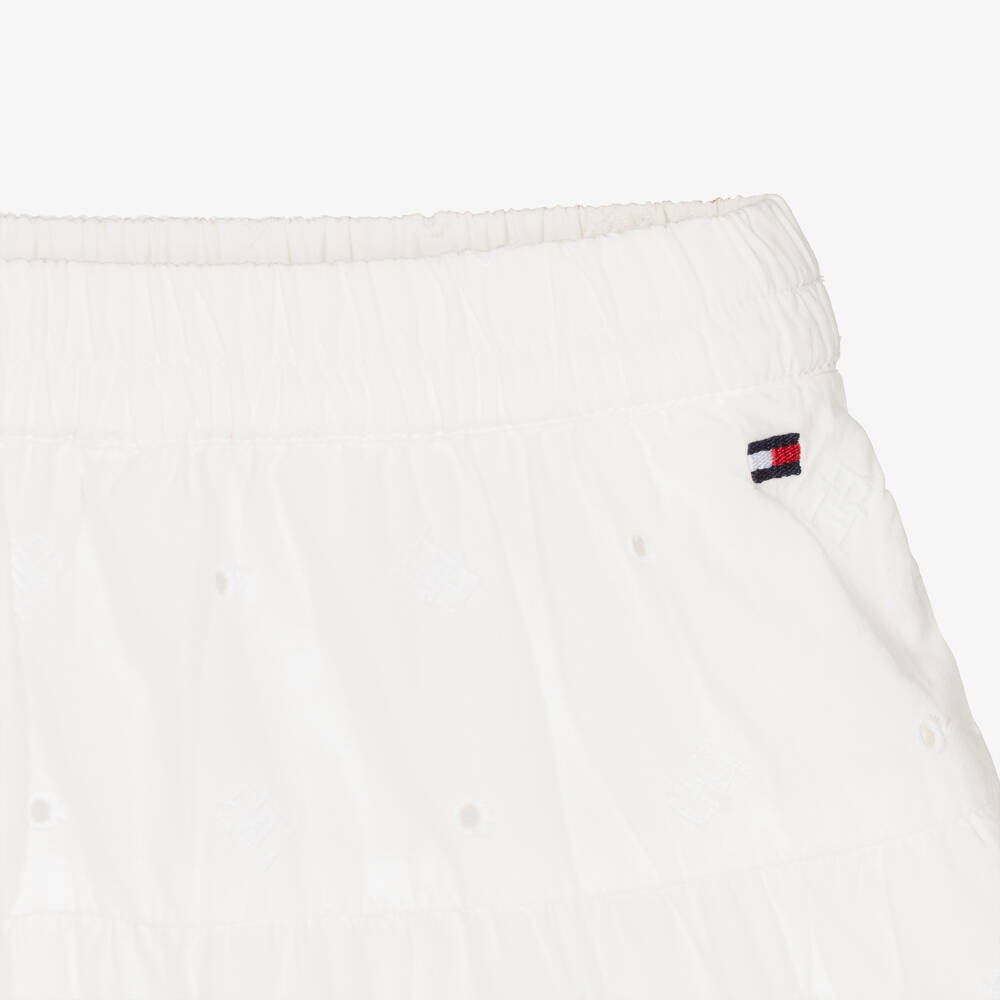 Tommy Hilfiger-Girls White Cotton Embroidered Skirt | Childrensalon Outlet