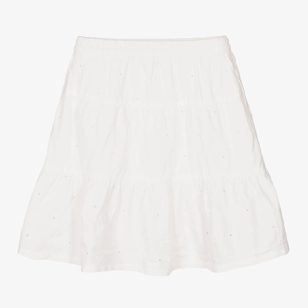Tommy Hilfiger-Girls White Cotton Embroidered Skirt | Childrensalon Outlet
