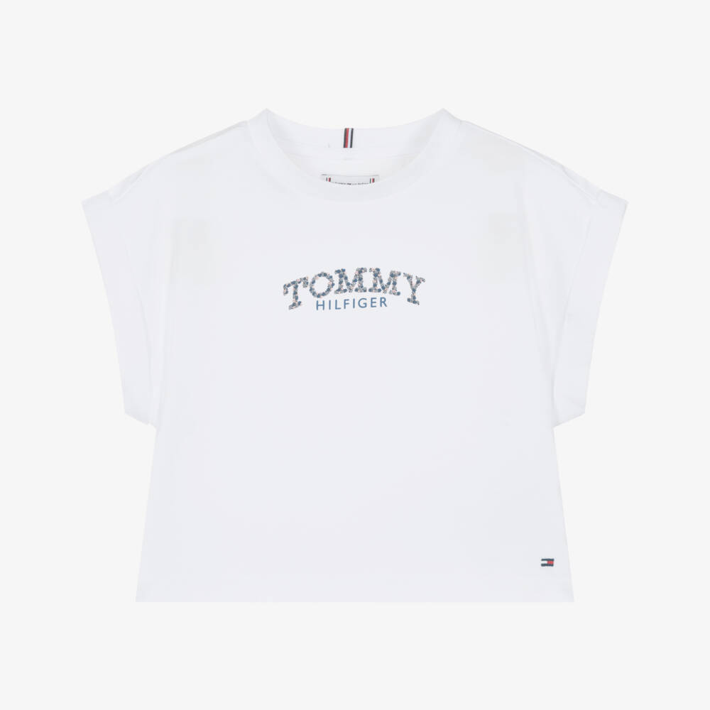 Tommy Hilfiger-Girls White Cotton Floral Logo T-Shirt | Childrensalon Outlet