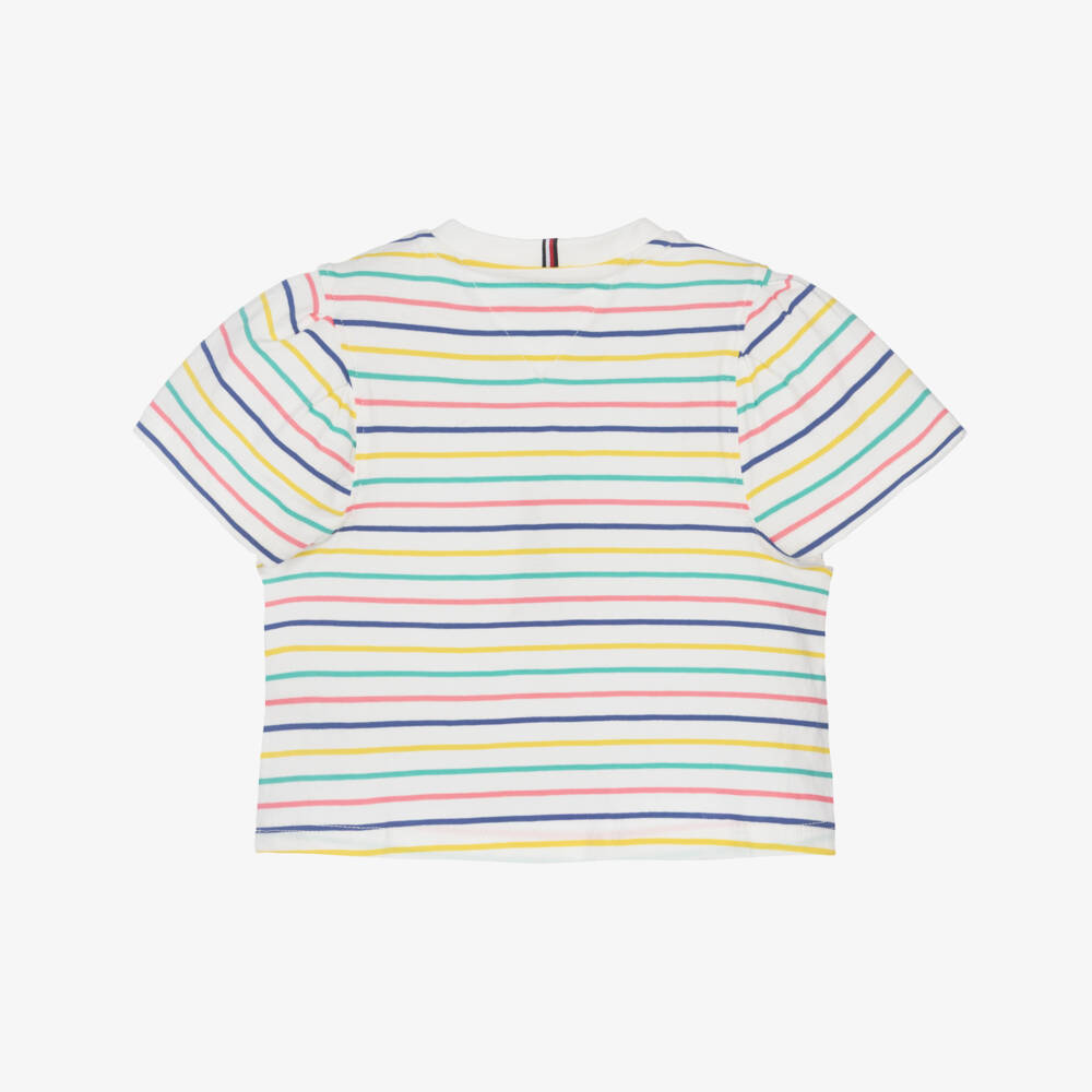 Tommy Hilfiger-Girls White Cotton Jersey T-Shirt with Colourful Stripes | Childrensalon Outlet