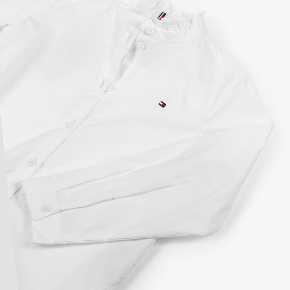 Tommy Hilfiger-Girls White Cotton Ruffle Collar Blouse | Childrensalon Outlet