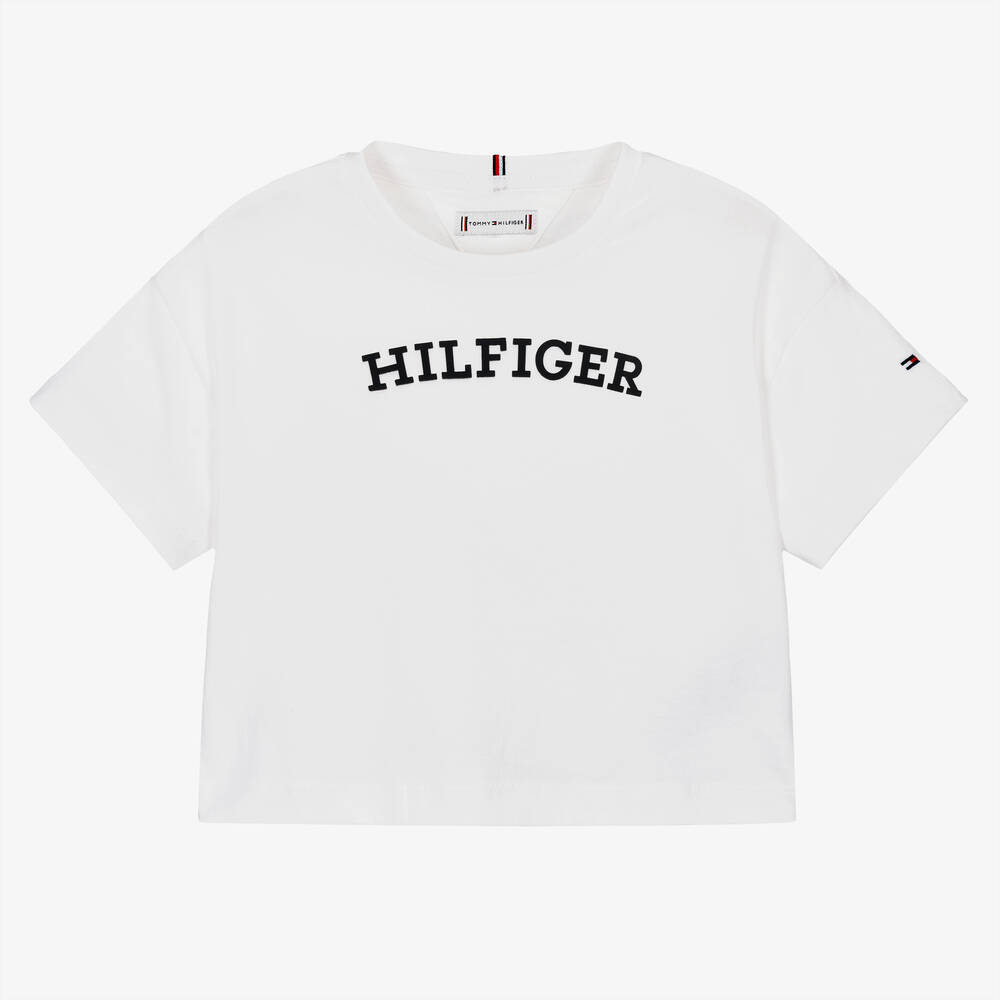 Tommy Hilfiger - Girls White Cotton T-Shirt | Childrensalon