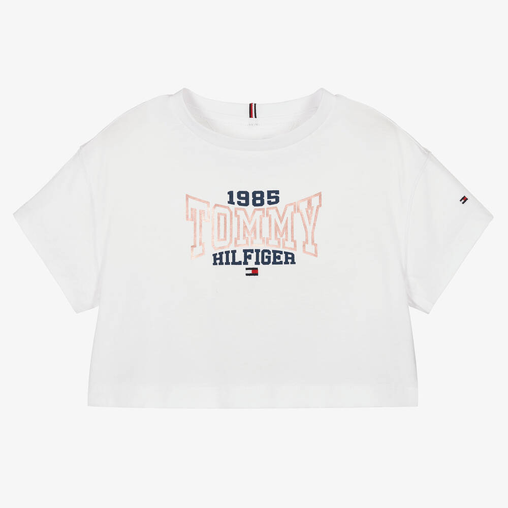 Tommy Hilfiger - Girls White Cotton T-Shirt | Childrensalon