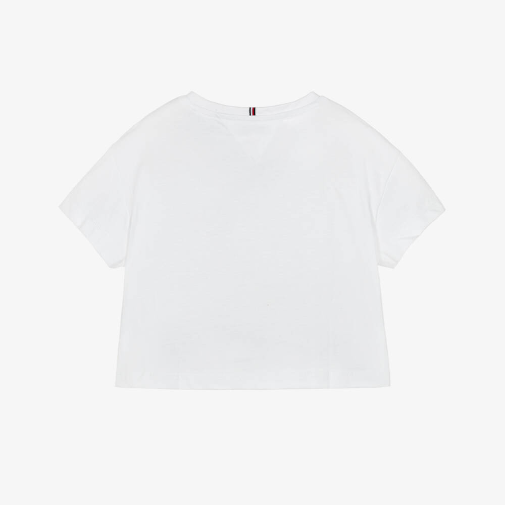 Tommy Hilfiger-Girls White Cotton T-Shirt with Animal Print Logo | Childrensalon Outlet