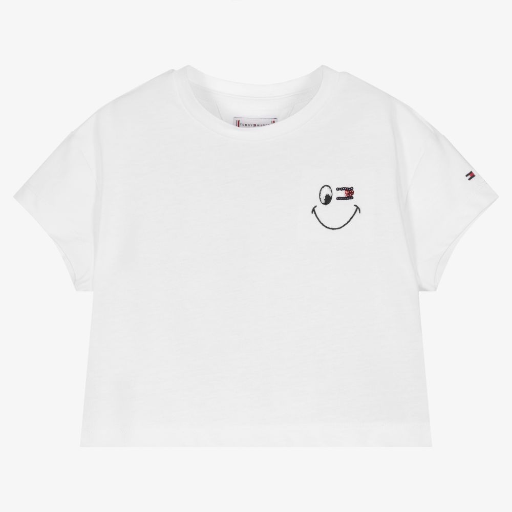 Tommy Hilfiger - Weißes, kurzes T-Shirt für Mädchen | Childrensalon