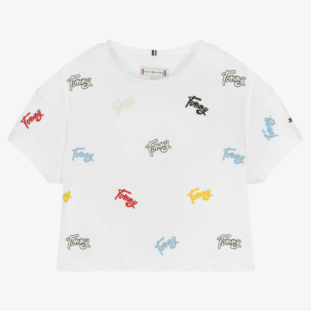 Tommy Hilfiger - Weißes besticktes Baumwoll-T-Shirt | Childrensalon