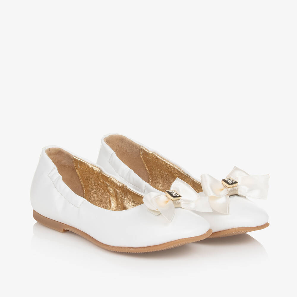Tommy Hilfiger-Girls White Faux Leather Ballerina Pumps | Childrensalon Outlet