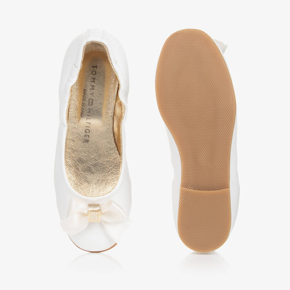 Tommy Hilfiger-بمب باليرينا جلد صناعي لون أبيض للبنات | Childrensalon Outlet