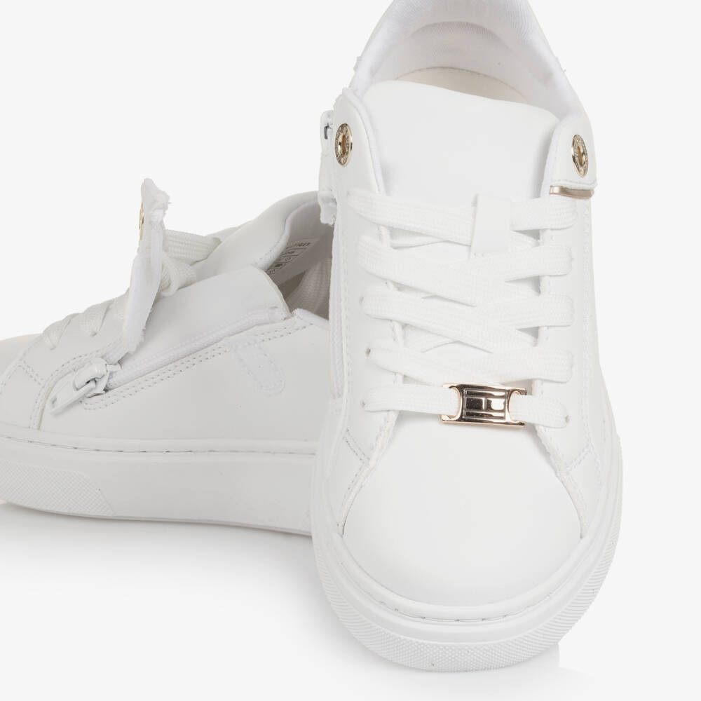 Tommy Hilfiger-حذاء رياضي أنيق للبنات من الجلد الأبيض | Childrensalon Outlet