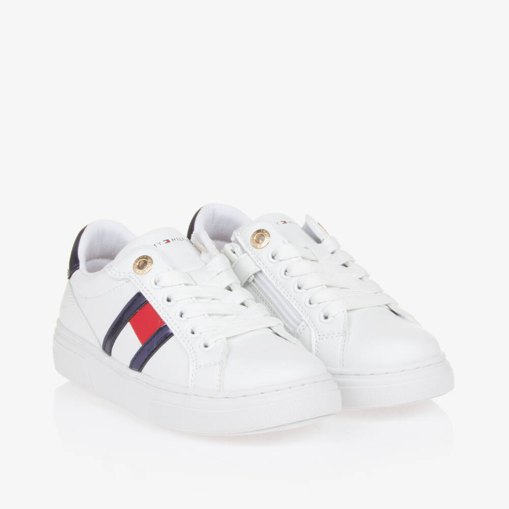 Tommy Hilfiger-Girls White Faux Leather Sneakers | Childrensalon Outlet
