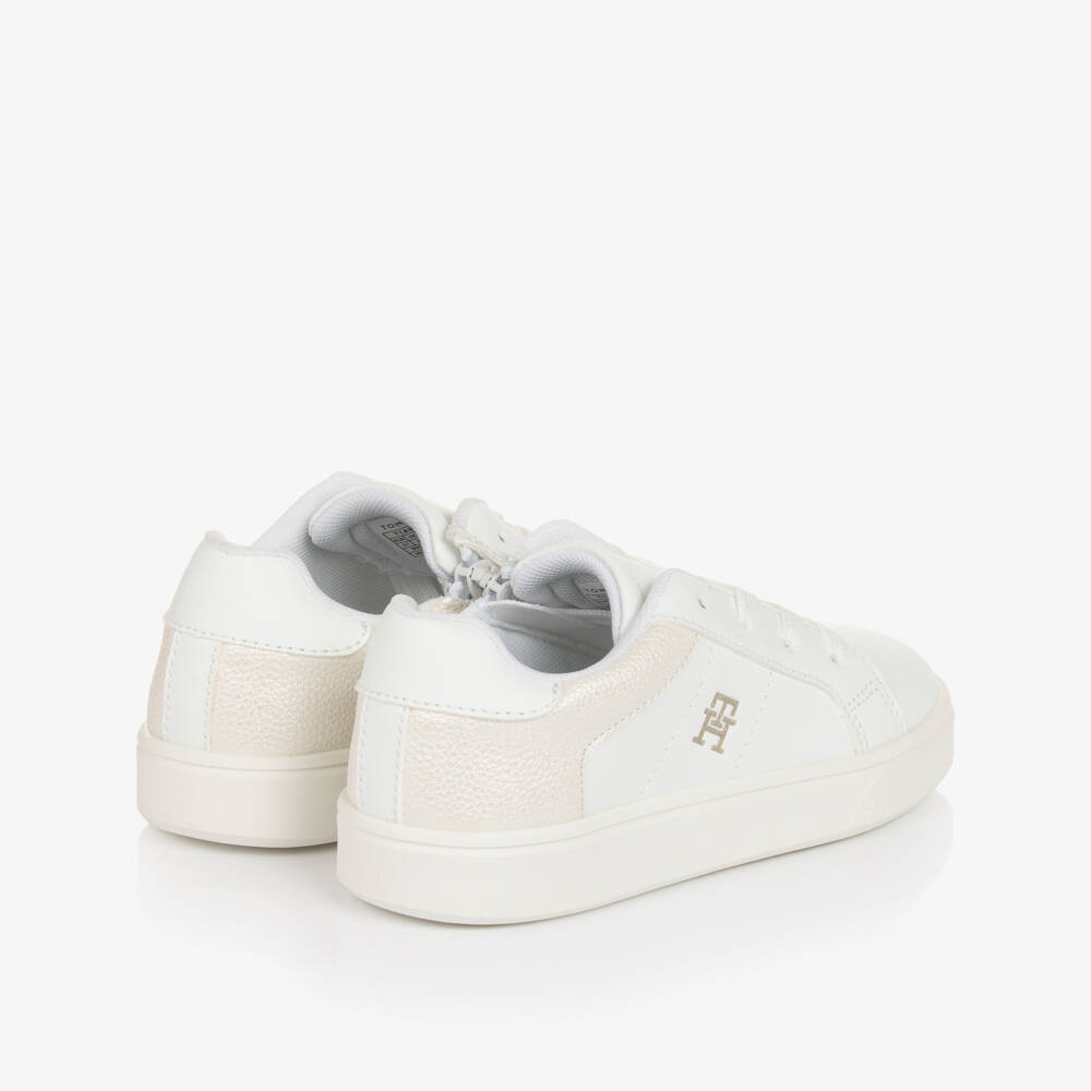 Tommy Hilfiger-Girls White Faux Leather TH Monogram Trainers | Childrensalon Outlet