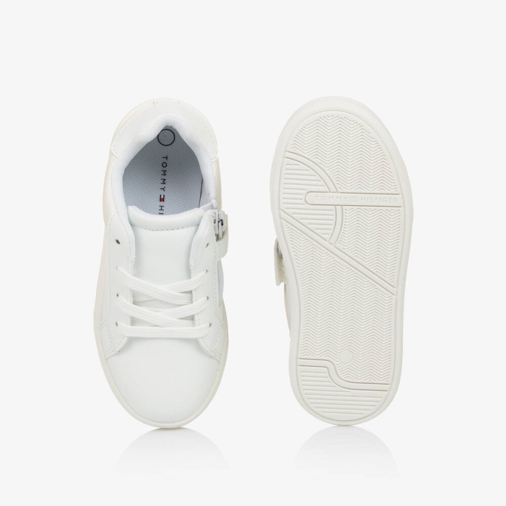 Tommy Hilfiger-Girls White Faux Leather TH Monogram Trainers | Childrensalon Outlet