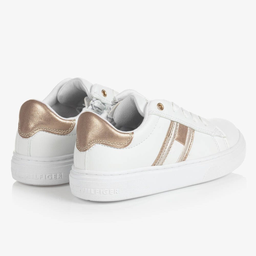 Tommy Hilfiger-Girls White Faux Leather Trainers | Childrensalon Outlet