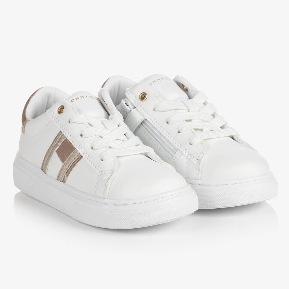 Girls White Faux Leather Trainers