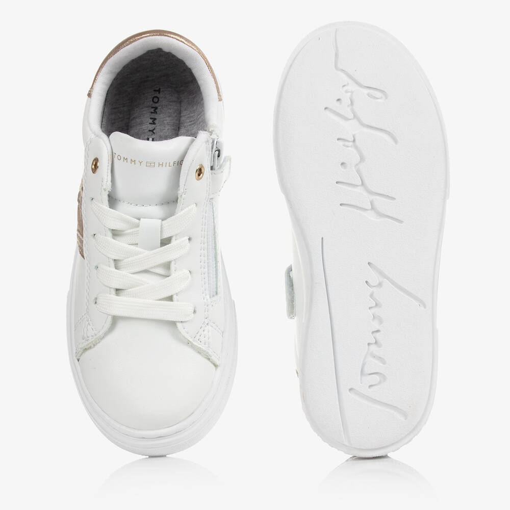Tommy Hilfiger-Girls White Faux Leather Trainers | Childrensalon Outlet