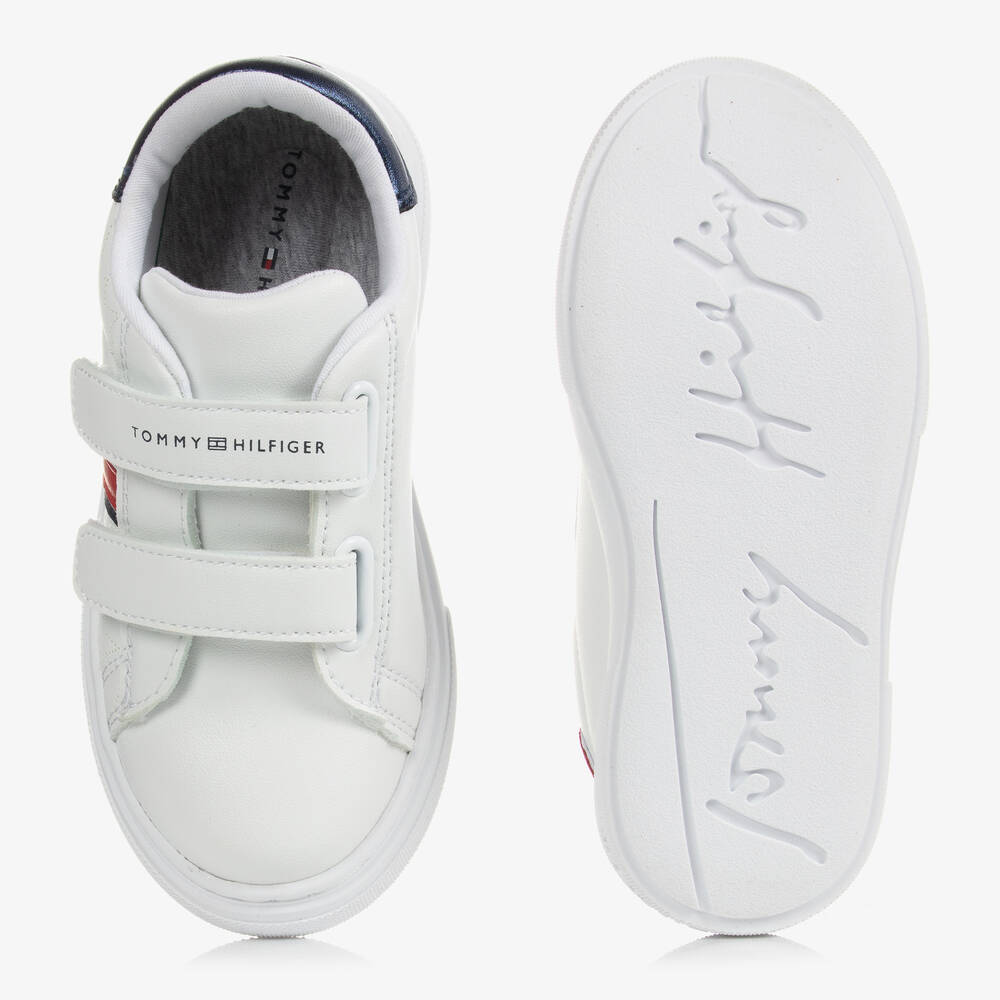 Tommy Hilfiger-Girls White Faux Leather Trainers | Childrensalon Outlet