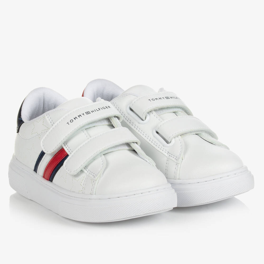 Tommy Hilfiger - Girls White Faux Leather Trainers | Childrensalon