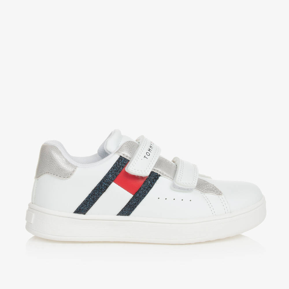 Tommy Hilfiger-ترينرز بشريط لاصق جلد صناعي لون أبيض للبنات | Childrensalon Outlet