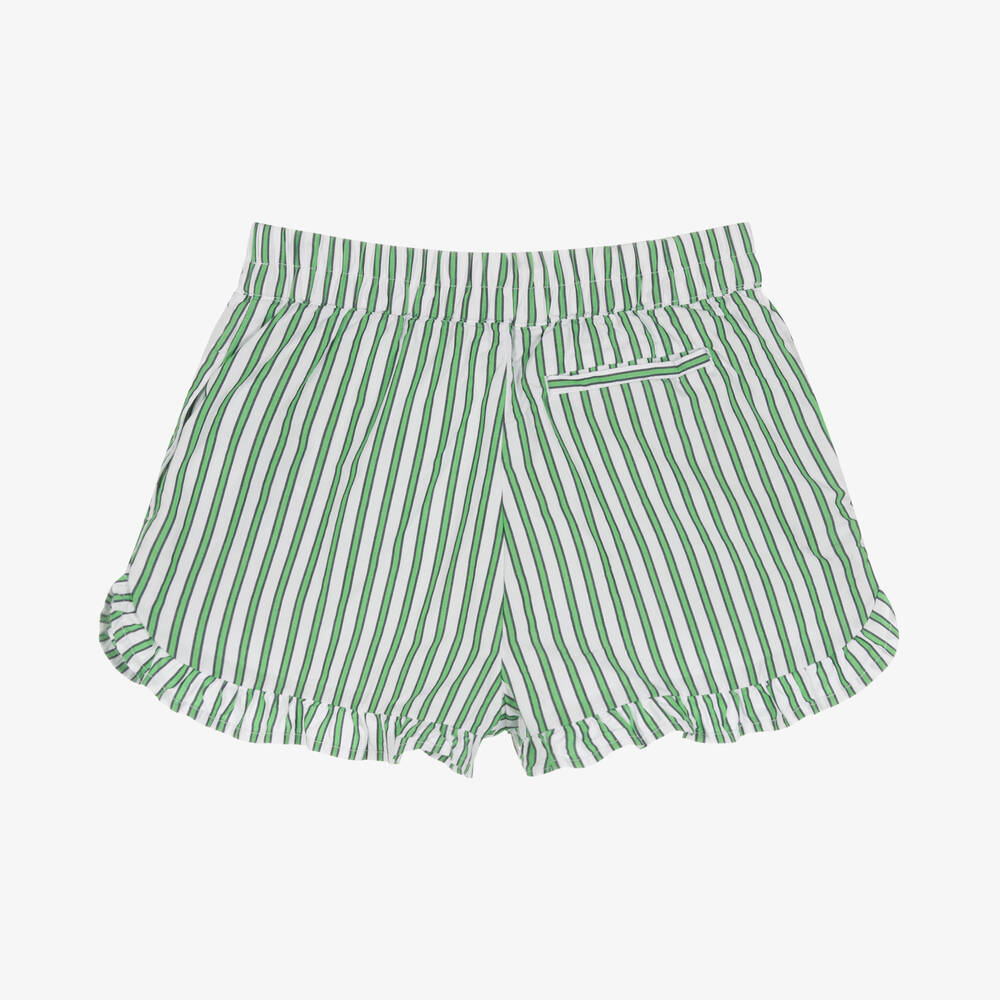 Tommy Hilfiger-Girls White & Green Striped Shorts | Childrensalon Outlet