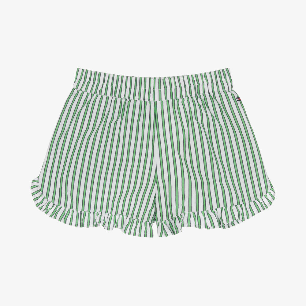 Tommy Hilfiger - Girls White & Green Striped Shorts | Childrensalon