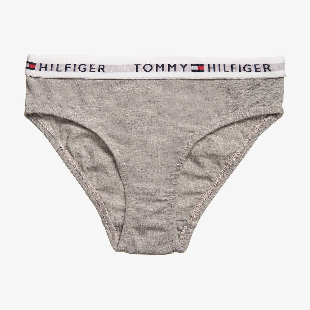 Tommy Hilfiger-Girls White & Grey Cotton Bikini Briefs (2 Pack) | Childrensalon Outlet