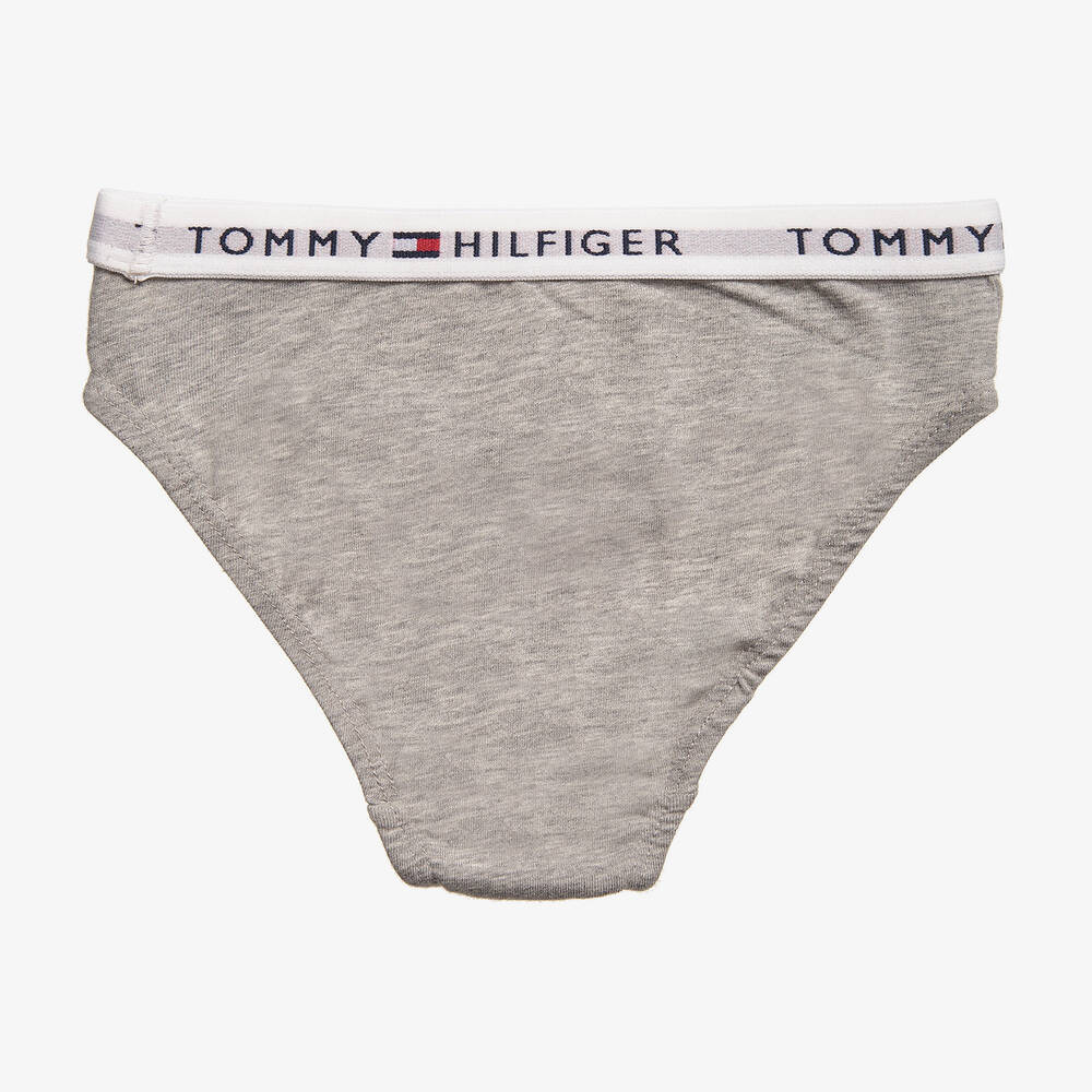 Tommy Hilfiger-Girls White & Grey Cotton Bikini Briefs (2 Pack) | Childrensalon Outlet