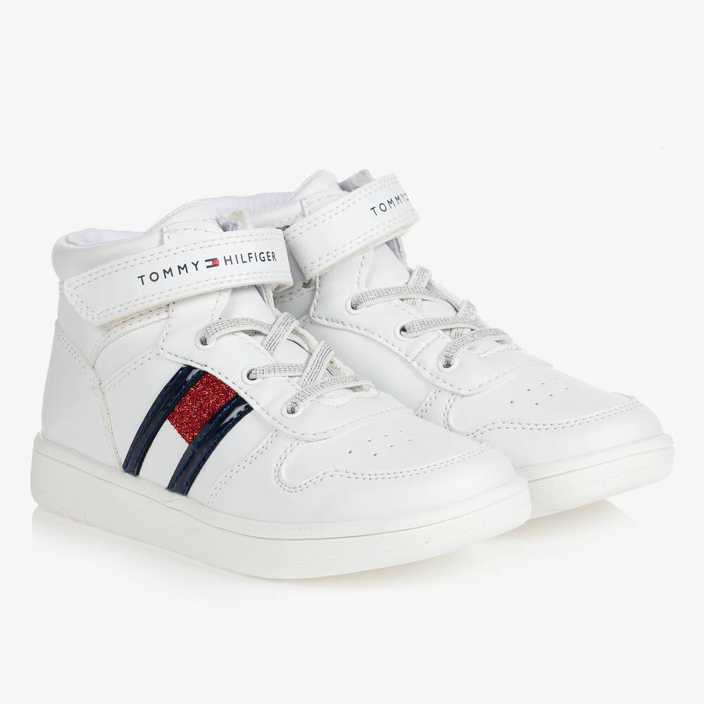 Tommy Hilfiger - Girls White High-Top Trainers | Childrensalon