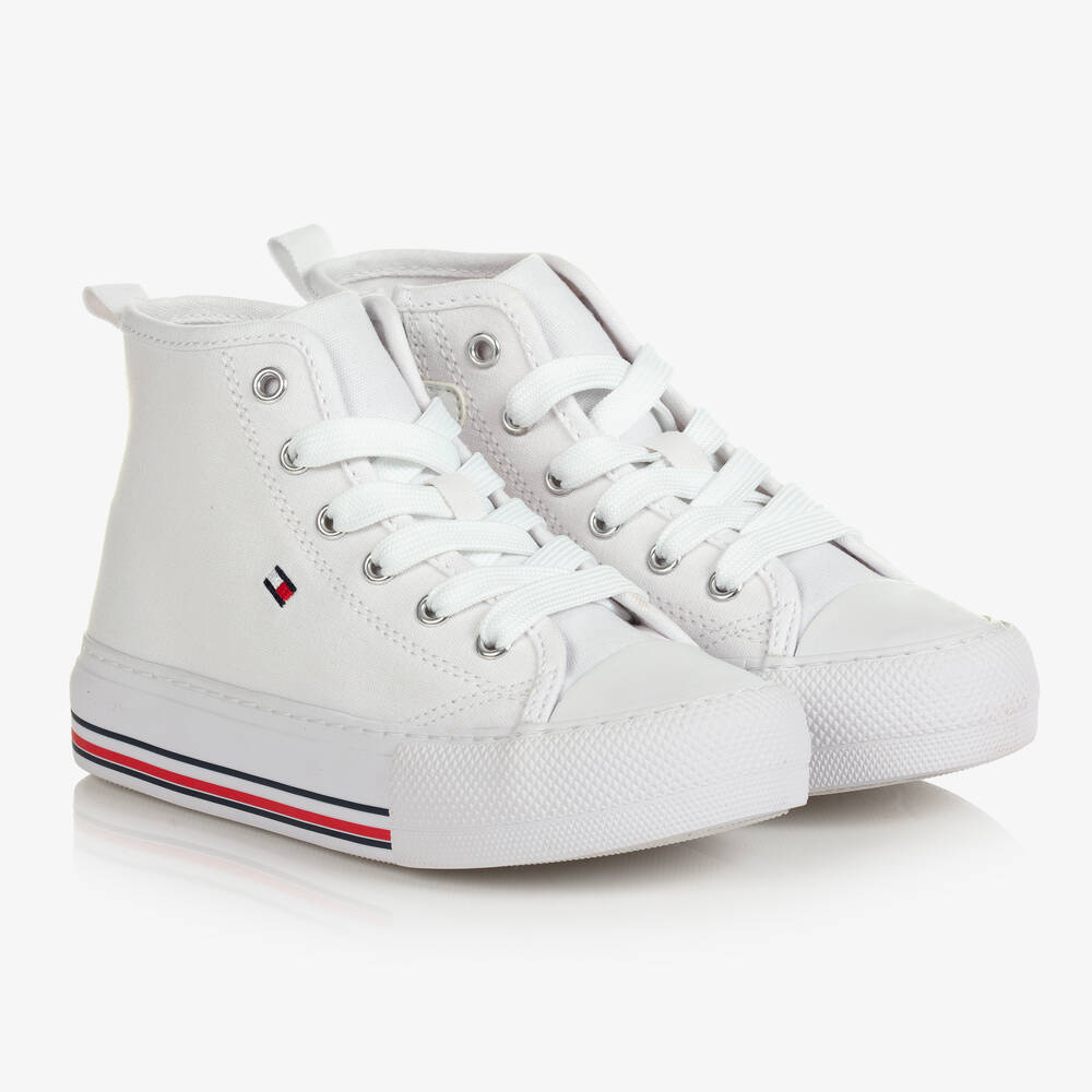 Tommy Hilfiger - Girls White High-Top Trainers | Childrensalon